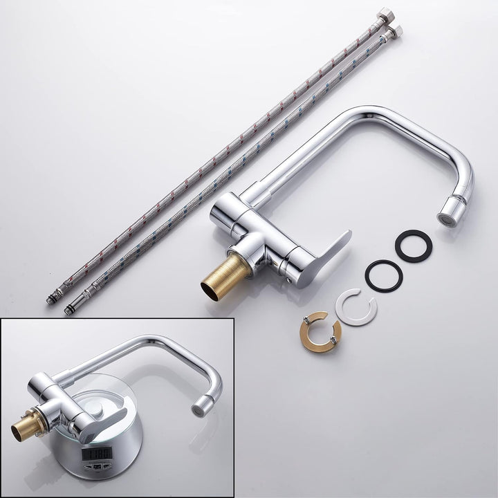 Frontfenster Küchenarmatur 360° drehbar Küche Faltbare Mischbatterie 2 Sprühmodi, Faltbarer Einhebel
