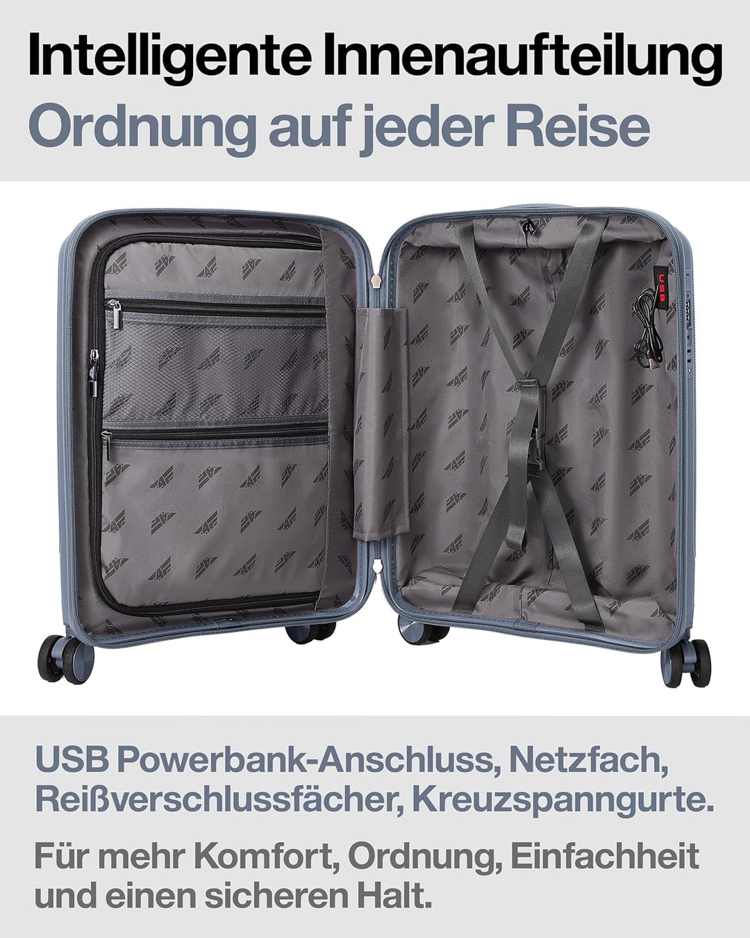 Leichter Hartschalen-Handgepäckkoffer M – 55×37×20 cm (35L), Kabinenkoffer mit TSA-Schloss, USB-Lade