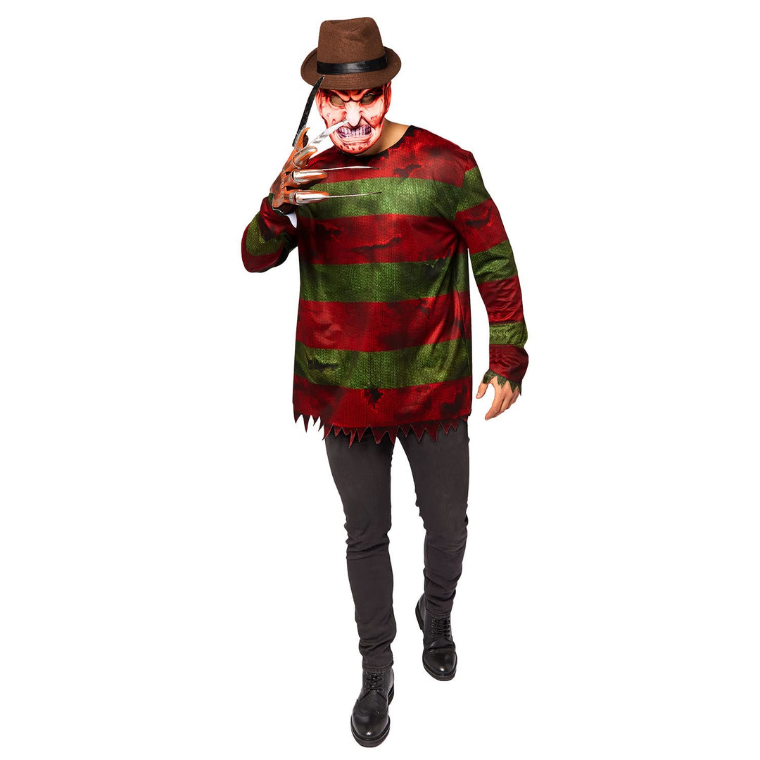 Amscan - Erwachsenenkostüm Freddy Krüger, Oberteil, Maske, Handschuh, Serienmörder, Killer, Hallowee