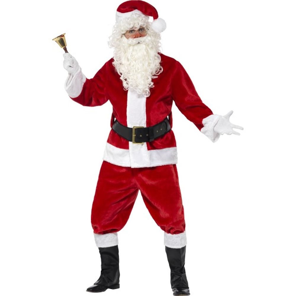 Smiffys Herren Plüsch Santa Kostüm, Jacke, Hose, Gürtel, Mütze, Handschuhe und Überstiefel, Grösse: