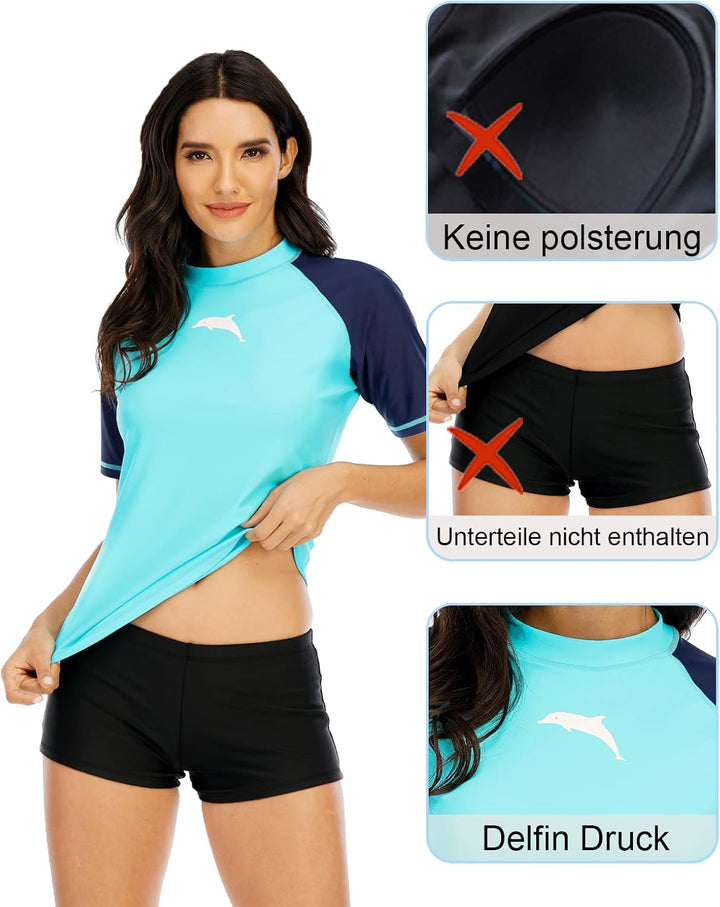 Halcurt UV Shirt Damen Kurzarm Rash Guard UPF 50+ Schwimmshirt Schnell Trocknender Badeshirt S-XXL X