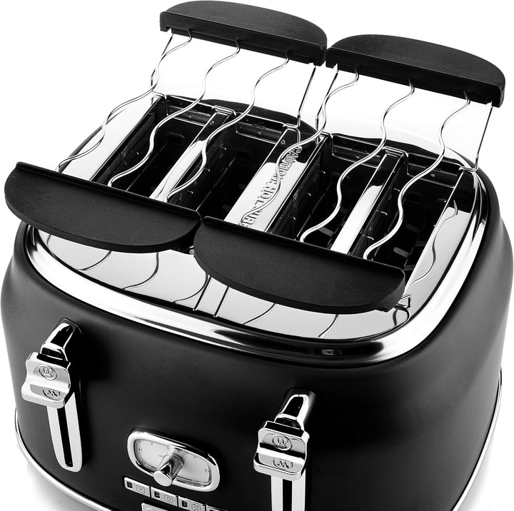 Westinghouse Retroline Frühstück-Set Schwarz, Toaster & Wasserkocher, 1.7 Liter, Kalkfilter & Überhi