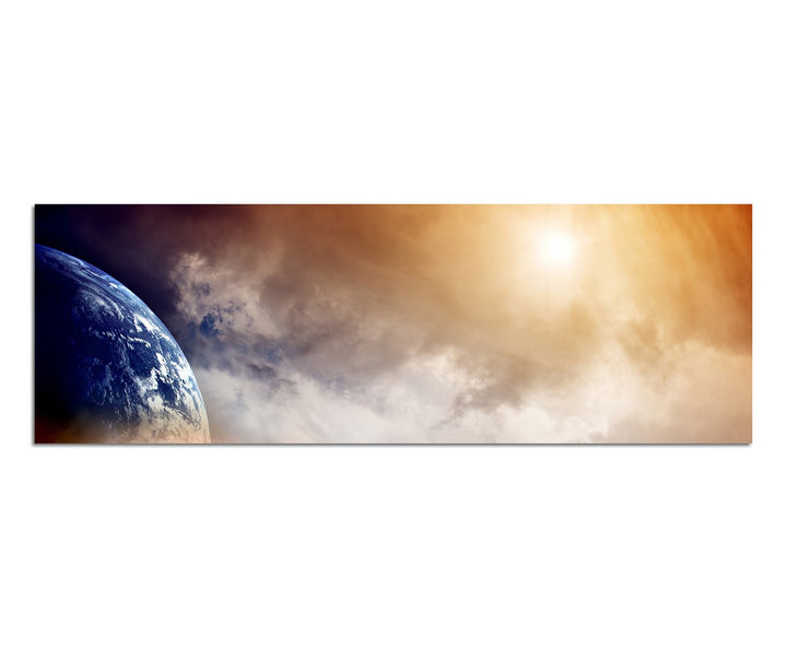Paul Sinus Art Panoramabild auf Leinwand und Keilrahmen 150x50cm Weltall Planet Erde Wolken Dunst