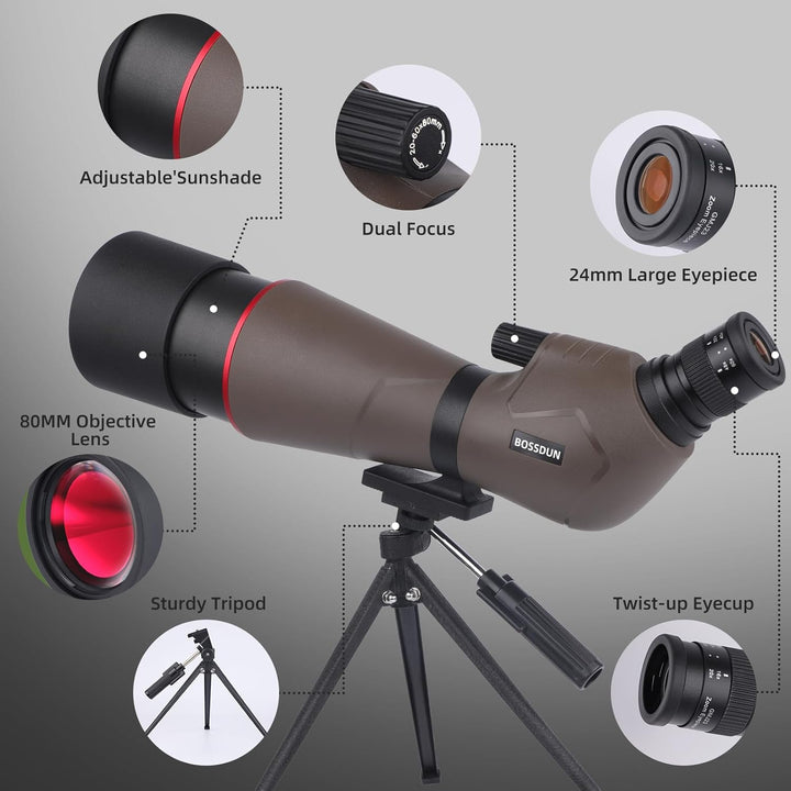 HD Spektiv Sportschützen mit Stativ- und Smartphone-Adapter, Zoom Bak4 Prism FMC Lens 45-Grad-abgewi