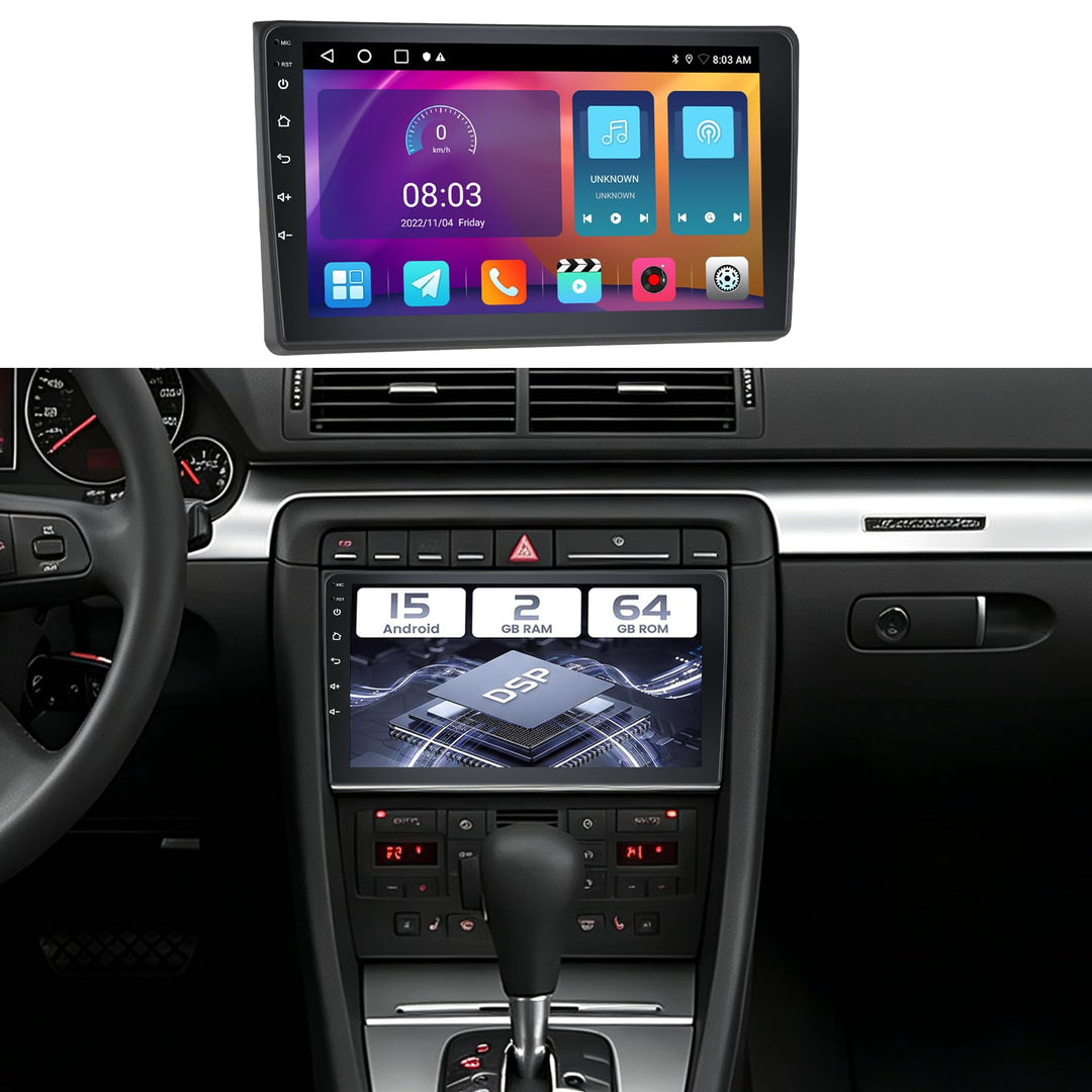 Hikity [2+64GB] Android 15 Autoradio für Audi A4 S4 RS4 8E B6 B7 (2000-2009) Radio Wireless Carplay