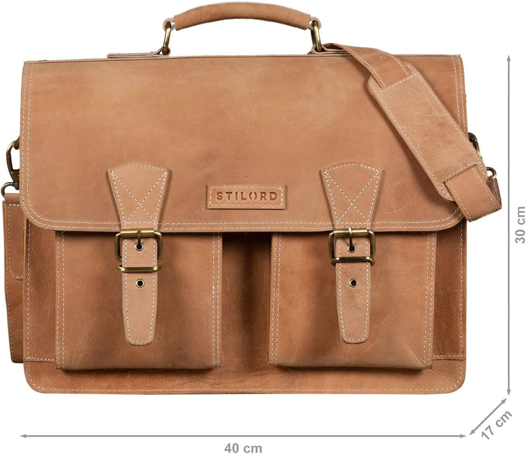 STILORD 'Jeffrey' Lehrertasche Aktentasche Leder Grosse Vintage Ledertasche zum Umhängen 15.6 Zoll L