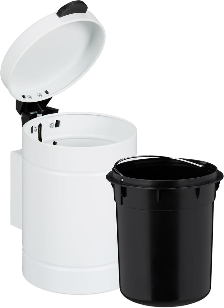 Relaxdays Kosmetikeimer Wandmontage, 3 Liter, Absenkautomatik, Inneneimer, Metall, runder Badezimmer