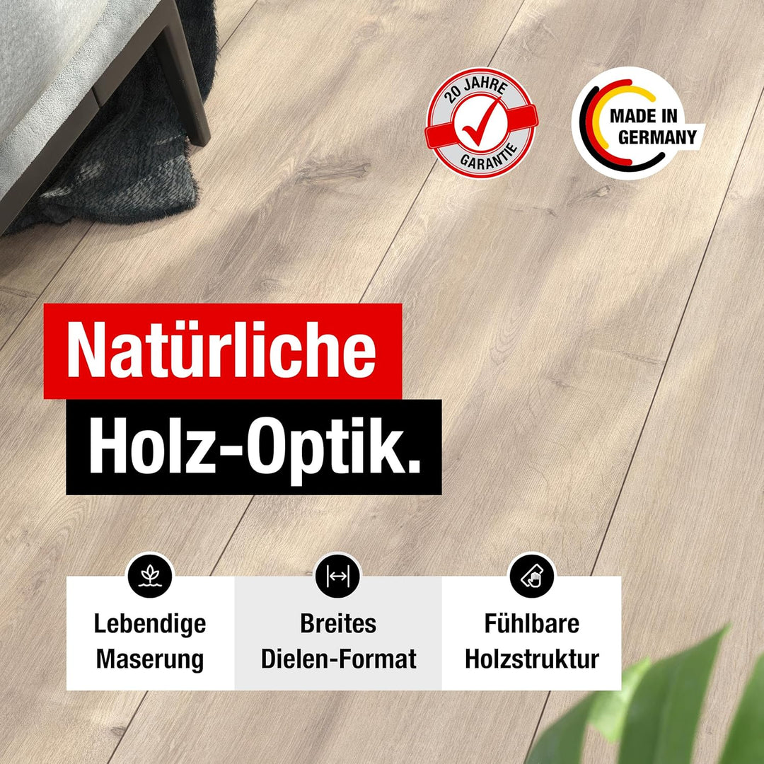 Premium Klick-Laminat-Boden, 2,54 m², inkl. kostenlose Trittschalldämmung &amp; Fussleisten, Stärke 8 mm