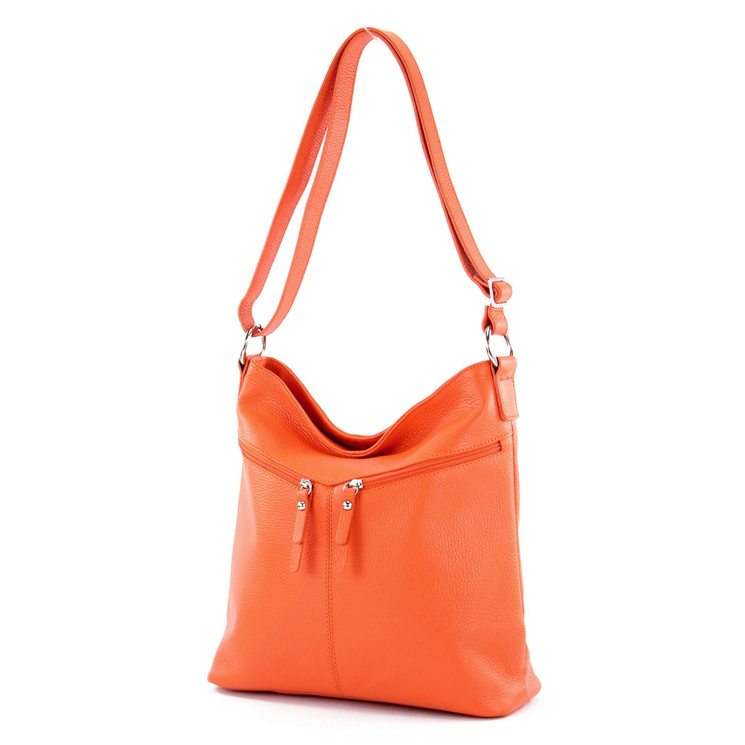 modamoda de - T196 - ital Umhängetasche Schultertasche aus Leder Orange, Orange