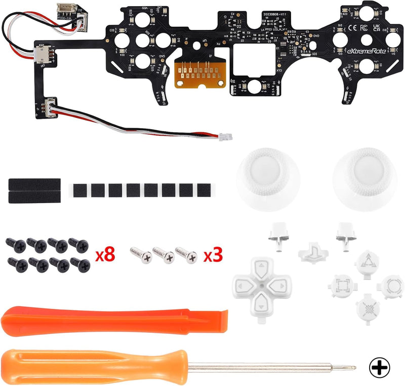 eXtremeRate DTF LED Kit für ps5 Controller BDM-030/040, Ersatz leucht D-Pad Thumbstick Share/Option/