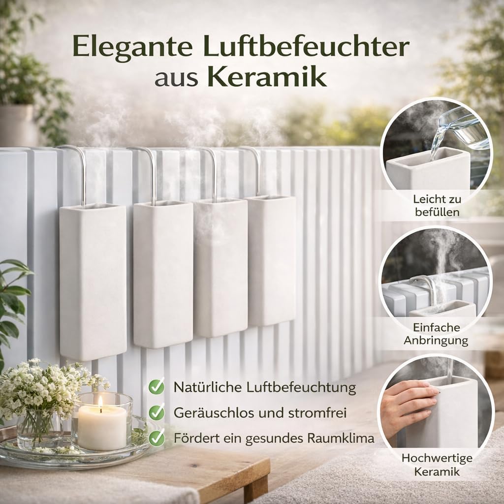 Luftbefeuchter für Heizung Set inkl. Haken - Keramik Wasserverdunster - weiss beige - Wasserverdunst