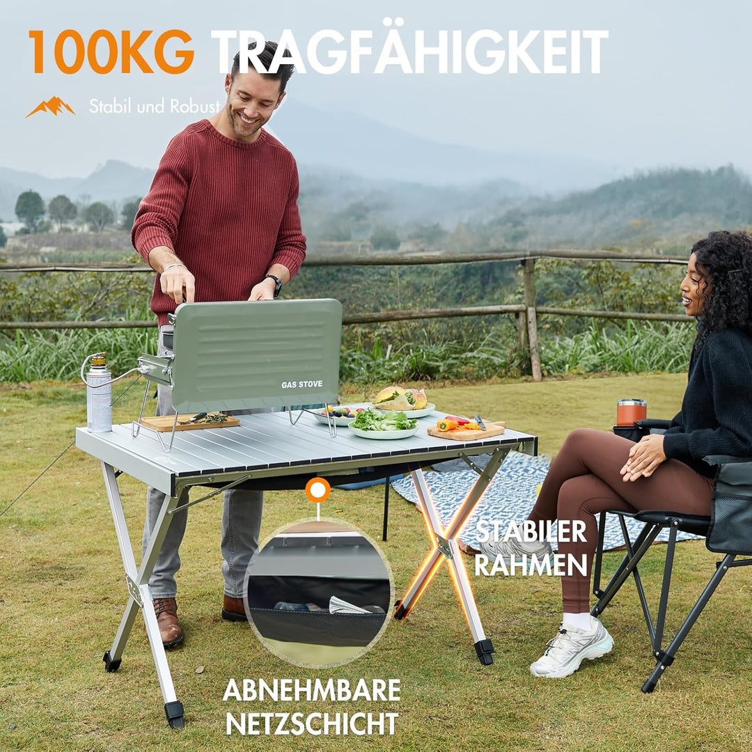 PORTAL Campingtisch faltbar Höhenverstellbar Klapptisch Aluminium 108 x 71cm rollbar Camping Tisch k