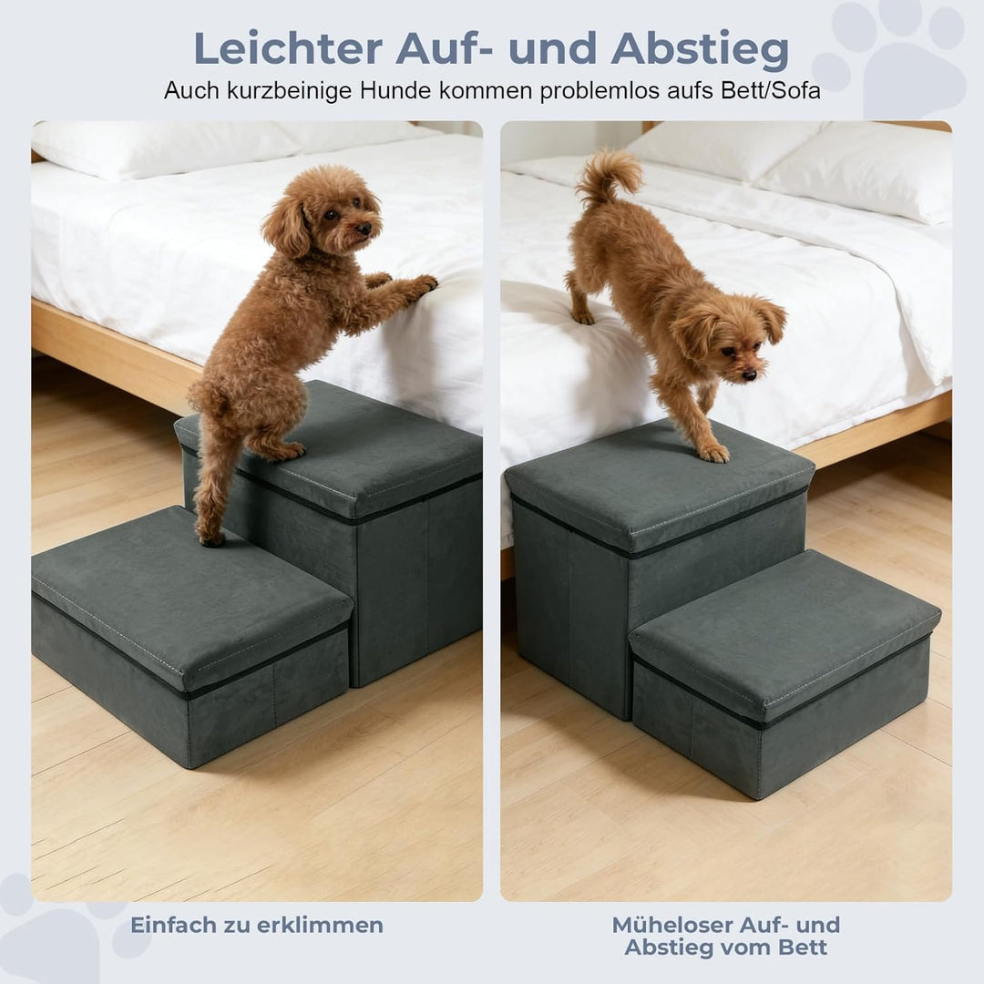 Hundetreppe 2 Stufen, Faltbare Haustiertreppe mit Stauraum, Katzentreppe Hunderampe Sofa für Alte Ka