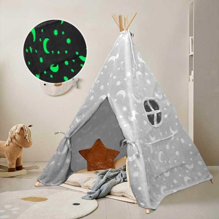Tipi Zelt für Kinder, Tragbares Tipi Spielzelt,Drinnen Tipi Kinderzelt Grau, Grau