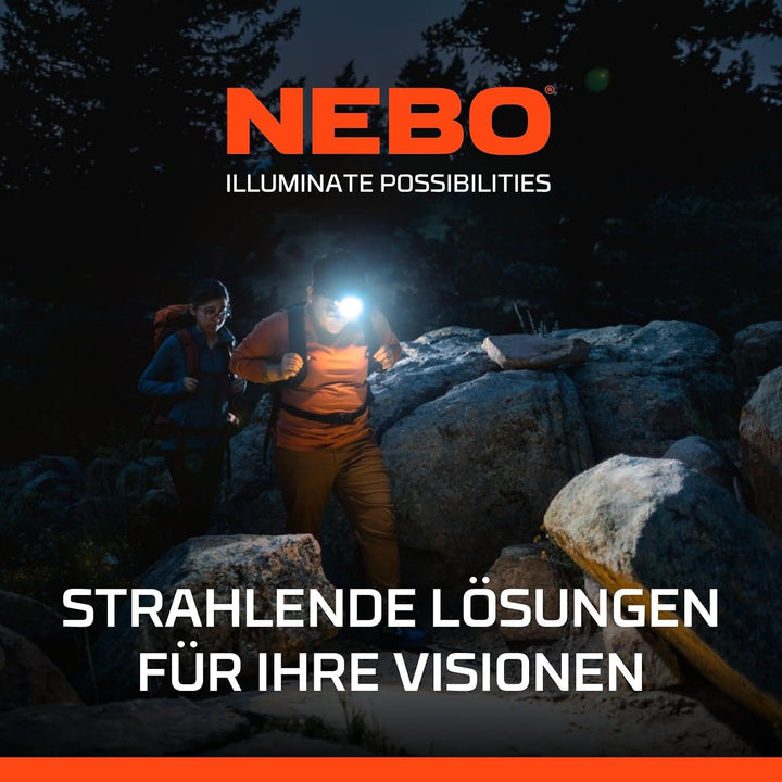 NEBO Einstein 1500 Flex - Kopflampe - Wiederaufladbare Stirnlampe mit 5 Lichtmodi - Wanderausrüstung