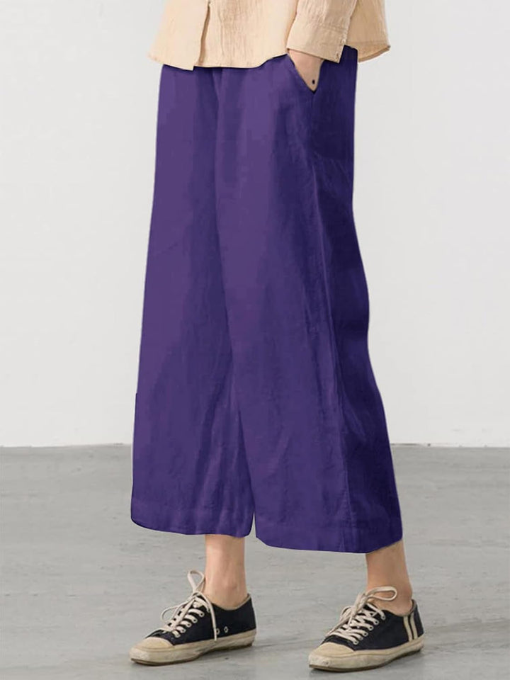 Ecupper Capris Hose Damen Sommer Stoffhose Weitehosen | Damen Sommerhose Capris, elastischer Bund, w
