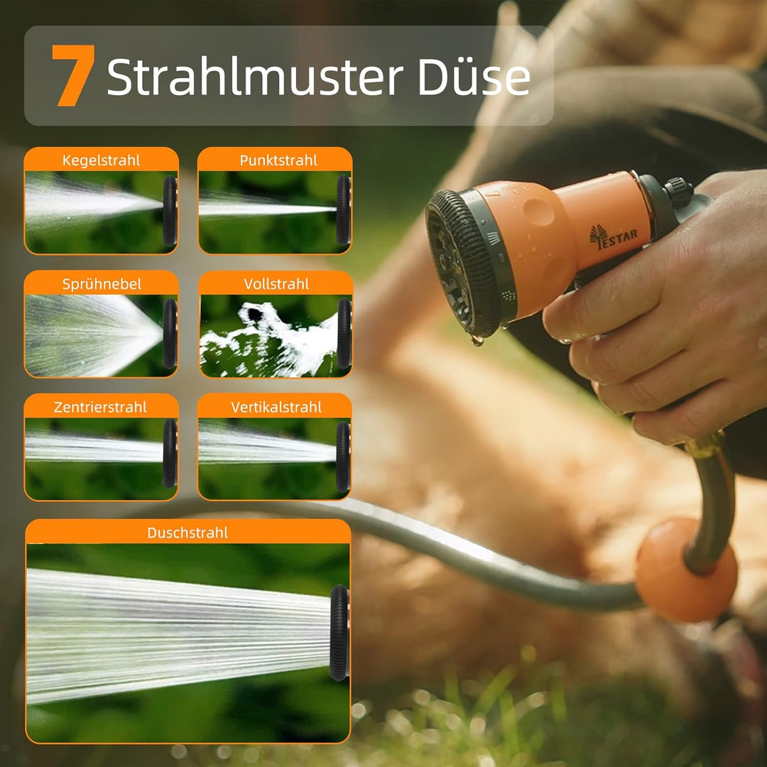 Schlauchtrommel 25m+2m, Schlauchaufroller mit Aufroll-Automatik & 180° Schwenkbar, Wand-Schlauchbox