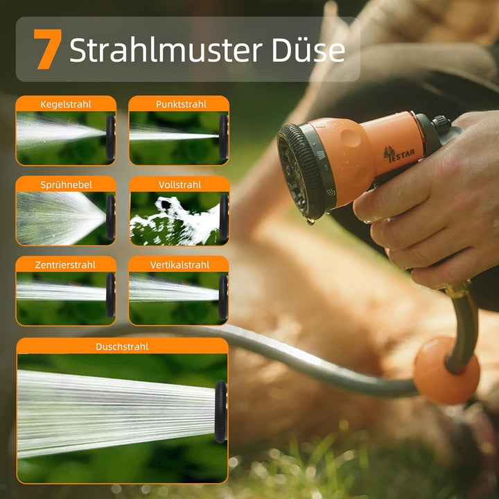 Schlauchtrommel 25m+2m, Schlauchaufroller mit Aufroll-Automatik & 180° Schwenkbar, Wand-Schlauchbox