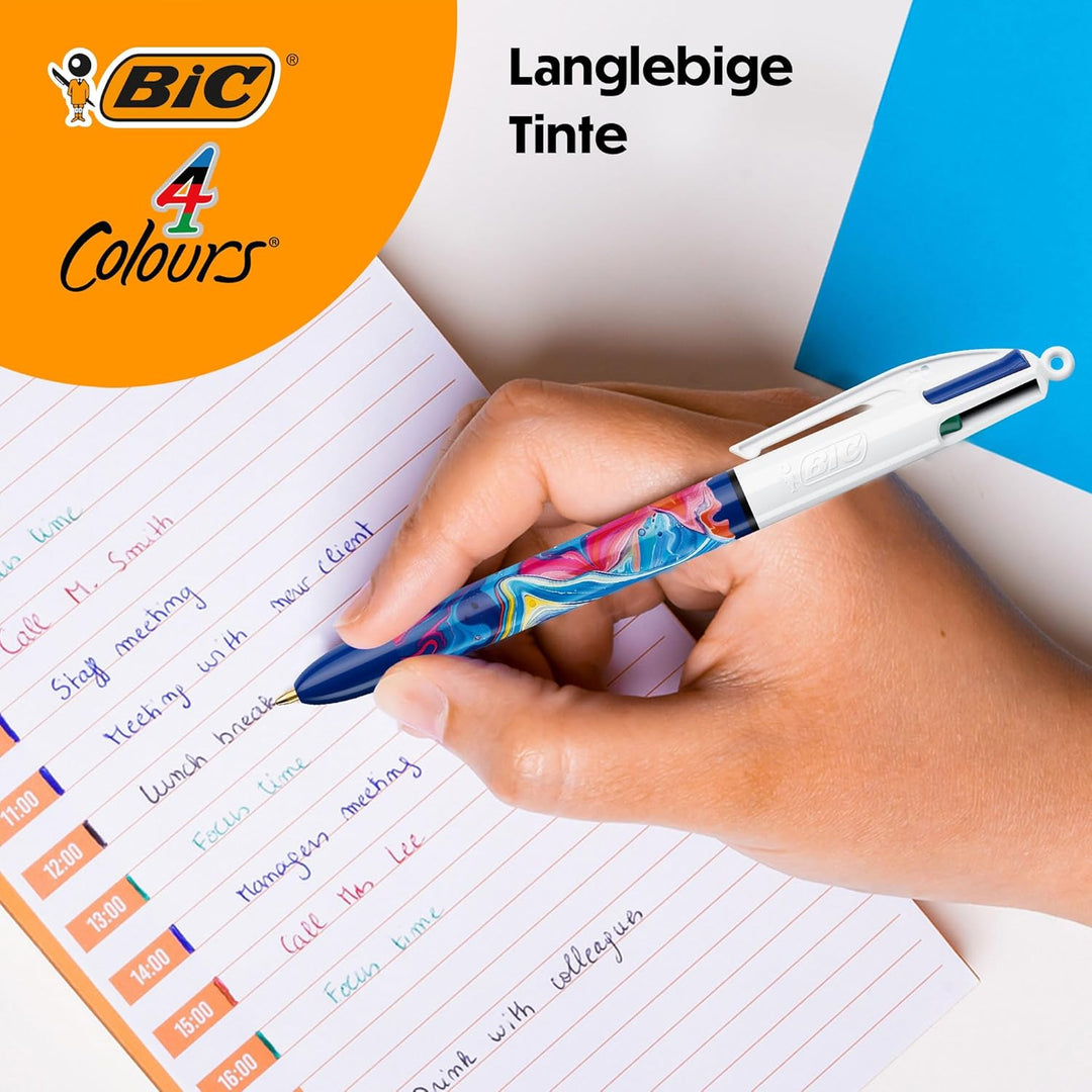 BIC 4 Farben Kugelschreiber Set 4 Colours Dekor Botanik, verschiedene Designs, 5er Pack, nachfüllbar