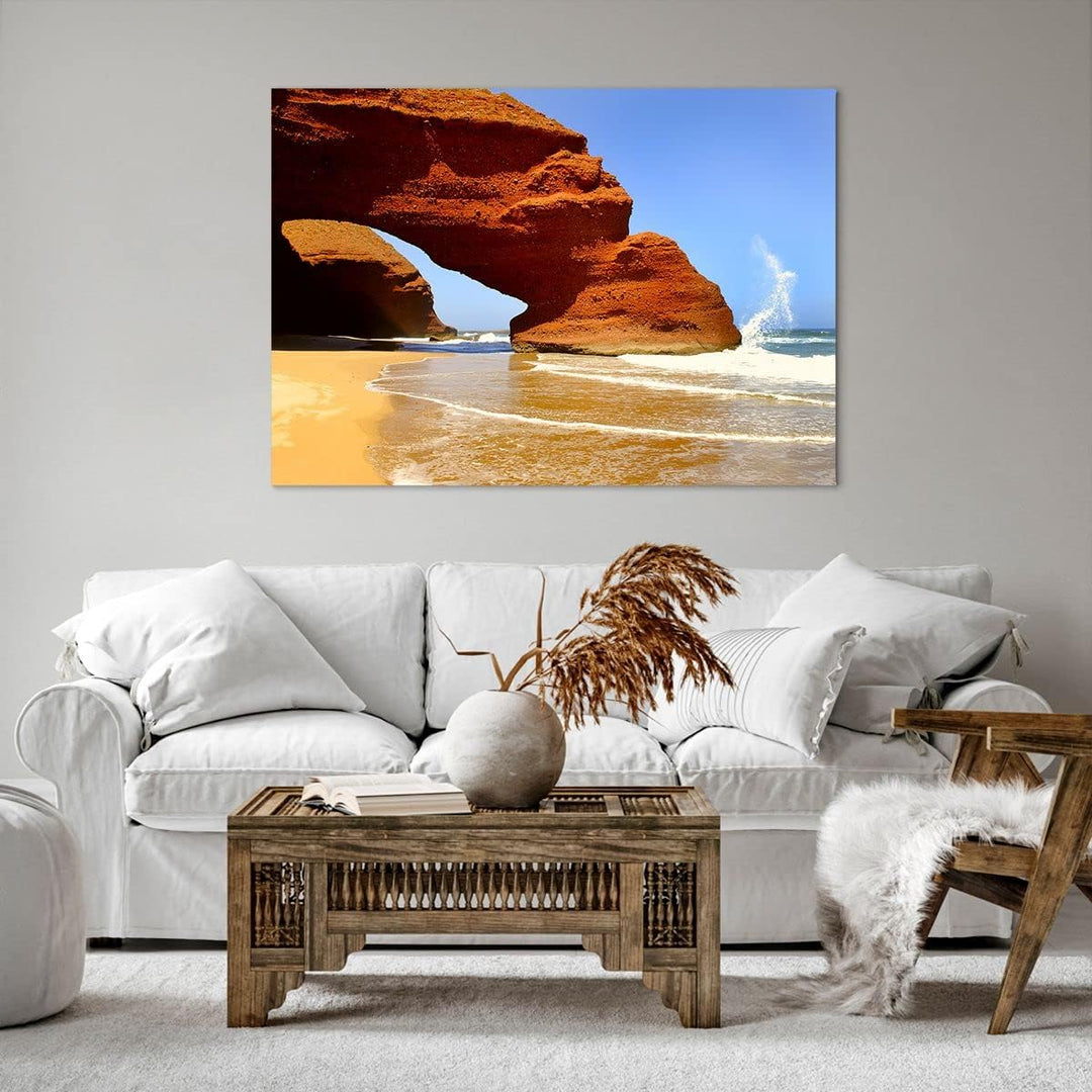 Bilder auf Leinwand 100x70cm Leinwandbild Felsen Sandstein Ozean Natur Gross Wanddeko Bild Schlafzim