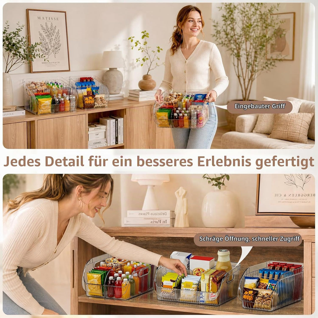 3er Set Aufbewahrungsboxen mit verstellbaren Trennwänden, Küchen Organizer Transparent 3er Set, Tran