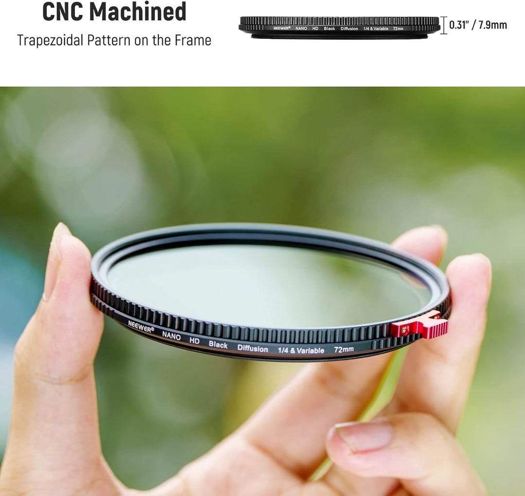 NEEWER 2 in 1 72mm Black Diffusion 1/4 Effekt mit ND2-ND32 Variable ND Filter kein X Kreuz Graufilte