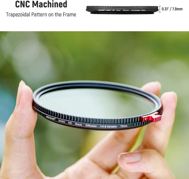 NEEWER 2 in 1 72mm Black Diffusion 1/4 Effekt mit ND2-ND32 Variable ND Filter kein X Kreuz Graufilte