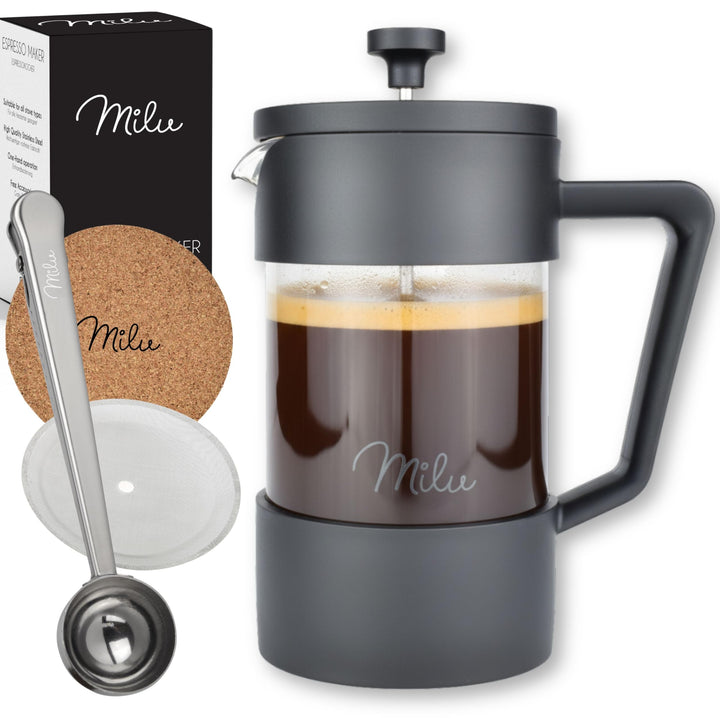 Milu French Press Kaffeebereiter | 350ml, 600ml, 1L | Glas Kaffeepresse, Kaffeezubereiter für Zuhaus