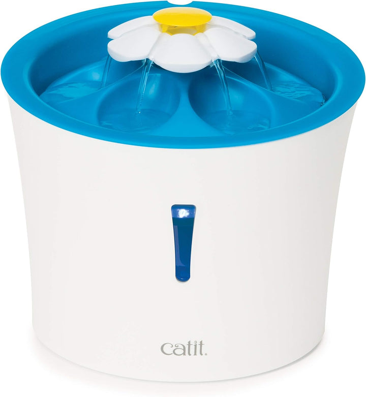 Catit 2.0 Flower Fountain, Blumentrinkbrunnen mit LED für Katzen, 3L, weiss/blau & 2.0 Triple Action
