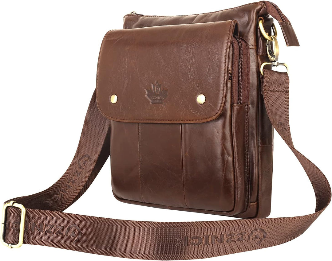ZZNICK Umhängetasche aus echtem Leder, für Reisen, Arbeit, Business Braun-2303 M, Braun-2303 M