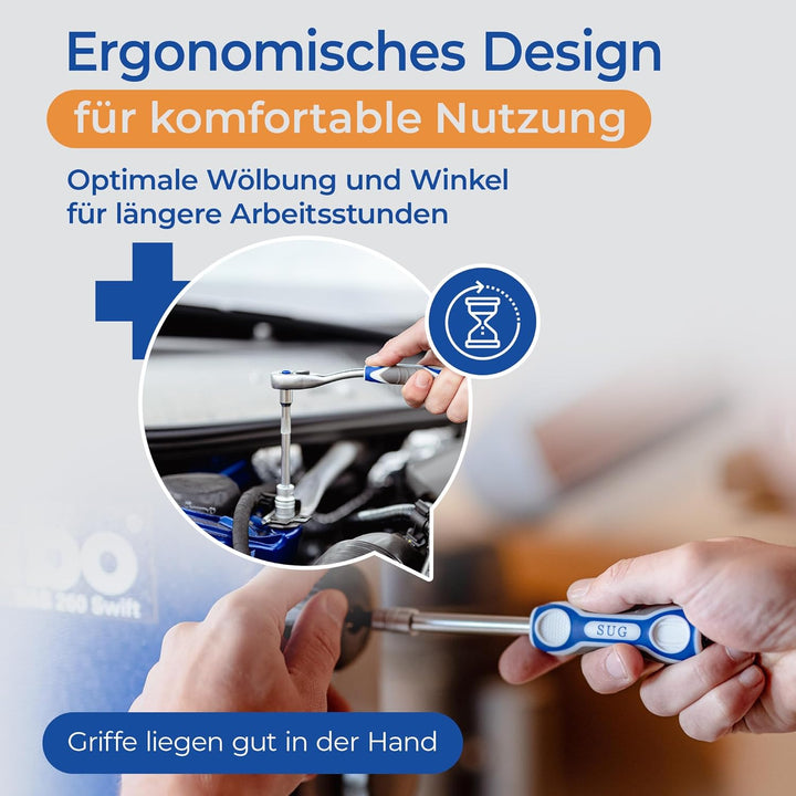 SUG - Werkzeugkoffer gefüllt 216-tlg - Profi Steckschlüsselsatz 1/2, 1/4, 3/8 komplett bestückt - We