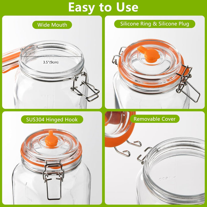 YBCPACK Fermentiergläser 2L mit Gärventil & Glasgewicht – grosses Einmachglas/Fermentationsglas Star