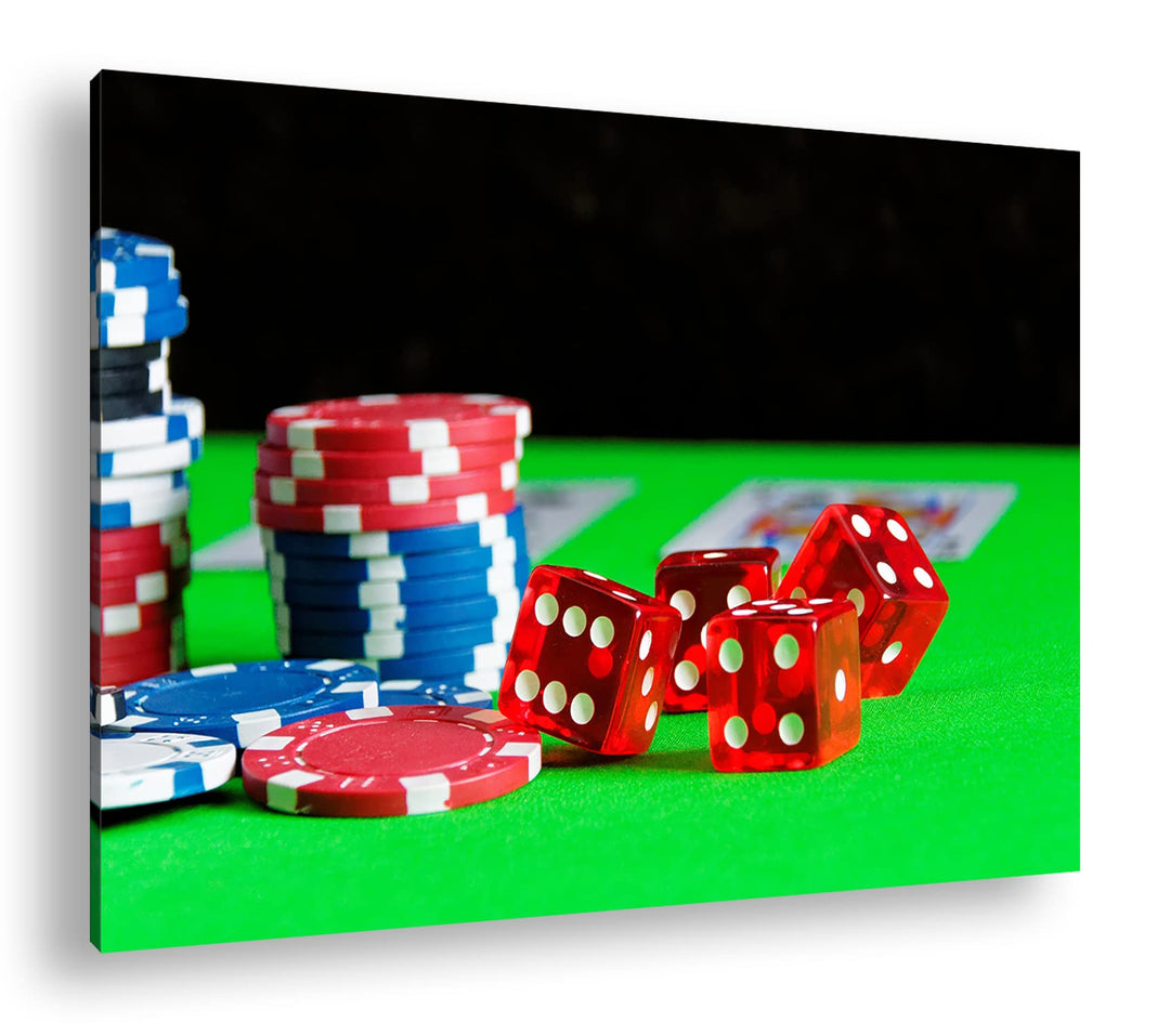 deyoli Glücksspiel Würfel und Poker Chips Format: 80x60 als Leinwandbild, Motiv fertig gerahmt auf E
