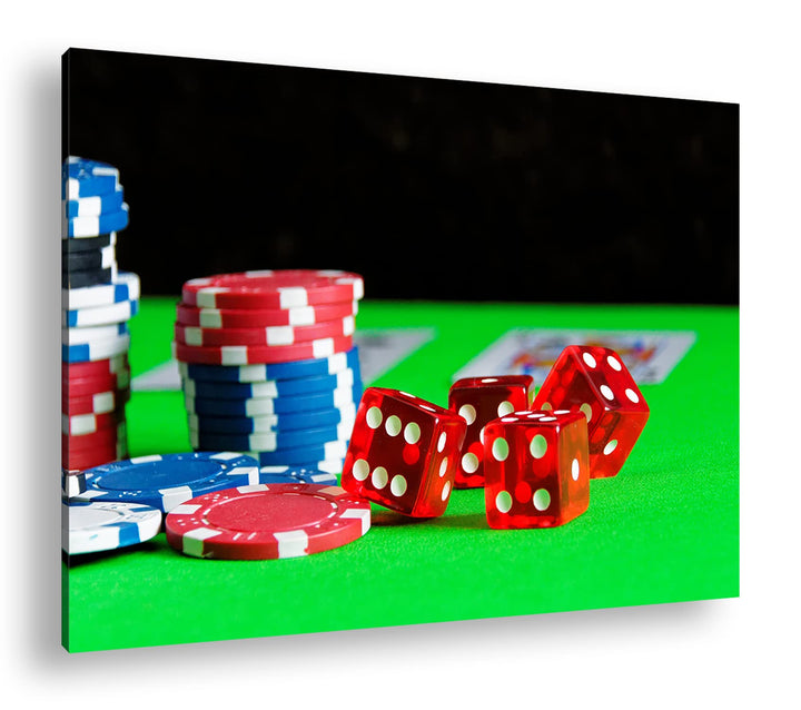 deyoli Glücksspiel Würfel und Poker Chips Format: 60x40 als Leinwandbild, Motiv fertig gerahmt auf E