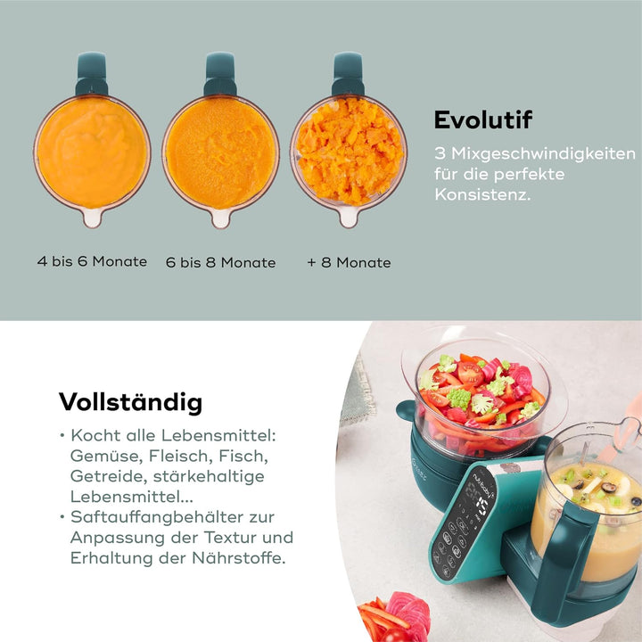 Babymoov Set Nutribaby Plus Opal Green - Babynahrungszubereiter, 2200ml Fassungsvermögen + Babybols