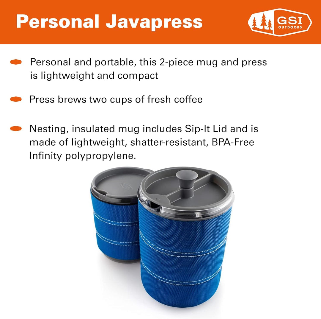 GSI Outdoors Kaffeepresse und Iso Becher Set für 1 Person, blau, 79412 Blau 591,5 ml, Blau 591,5 ml