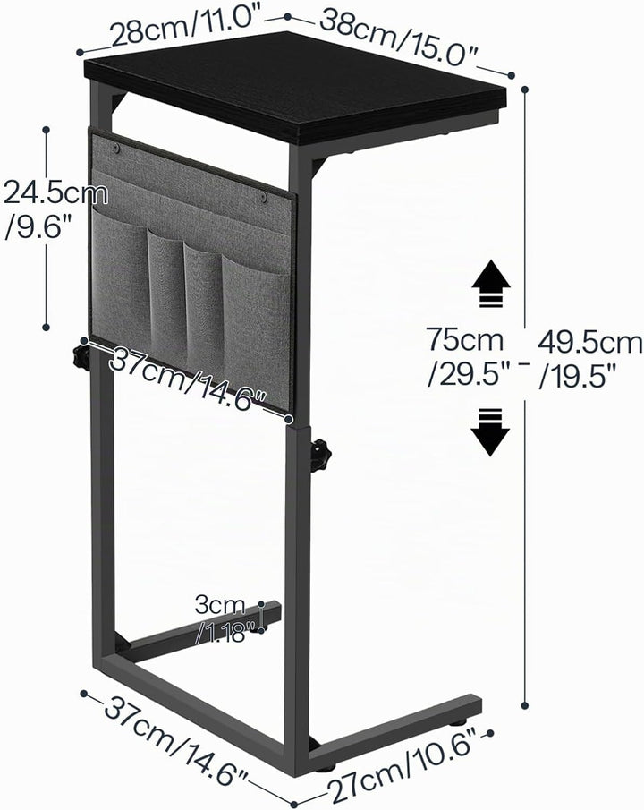 HOOBRO C-Form Beistelltisch, Höhenverstellbar 50–75 cm, Sofatisch, Couchtisch mit 5 Oxford-Stofftasc