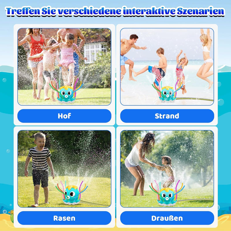 JONRRYIN Wasserspielzeug Kinder Outdoor Spielzeug, Oktopus Sprinkler Gartenspielzeug Draussen Wasser