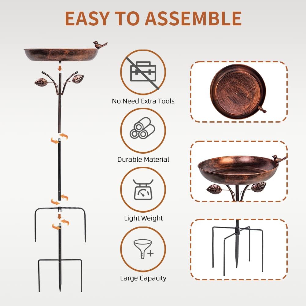 VEWOGARDEN Vogeltränke aus Metall, 30,5 cm, Vogeltränke mit 5 Zinken, Bodenspiess, Vintage-Vogelträn