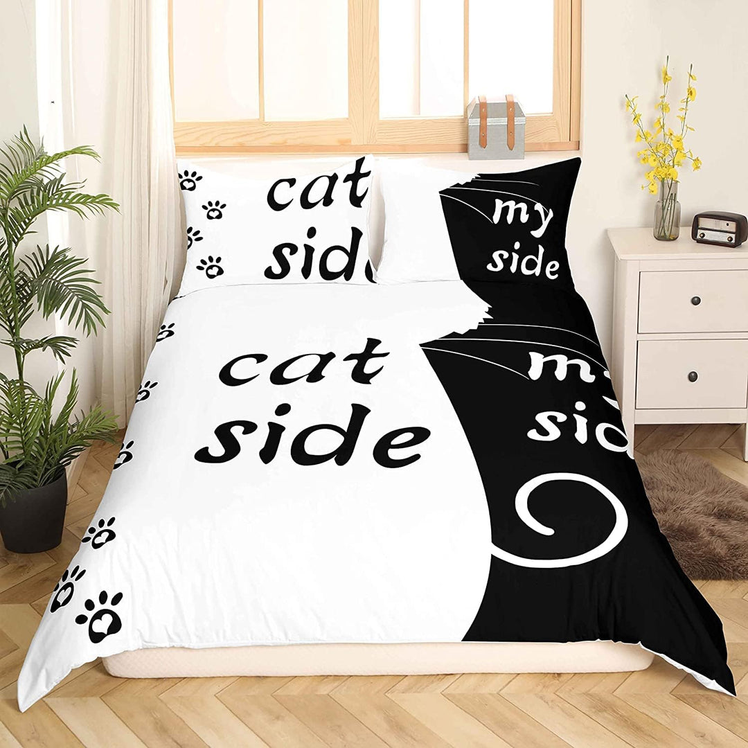 Katzenseite Und Meine Seite Bettwäsche Set 135 x 200 Kawaii Katze Bettbezug für Paare Frauen Mädchen