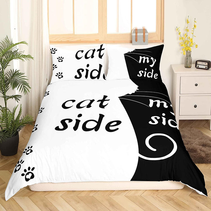 Katzenseite Und Meine Seite Bettwäsche Set 135 x 200 Kawaii Katze Bettbezug für Paare Frauen Mädchen