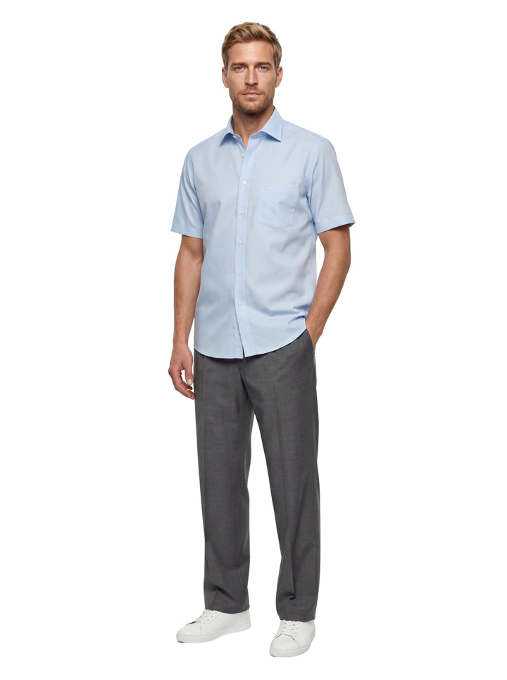 OLYMP Herren Businesshemd Kurzarm Luxor,Männer,Einfarbig,Comfort fit,New Kent,blau 15,47