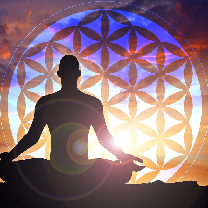 Pixxprint Glasbild | Wandbild auf Echtglas | Mensch Blume des Lebens | 50x50 cm | inkl. Aufhängung u