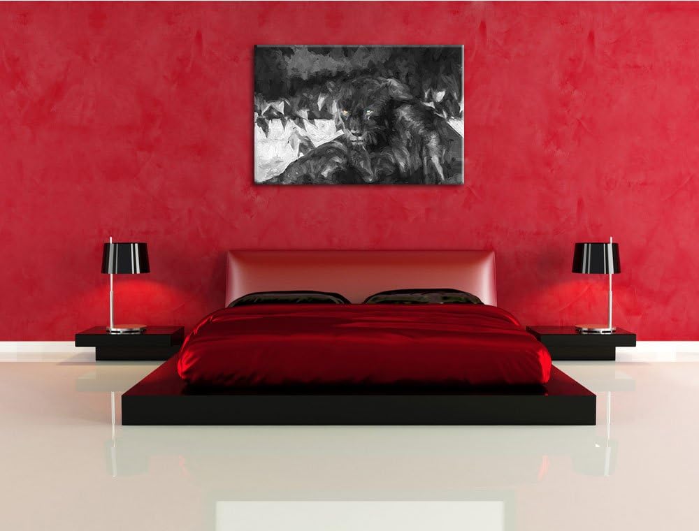 schwarzer Panther schwarz/weiss Deluxe Format: 100x70 cm auf Leinwand, XXL riesige Bilder fertig ger