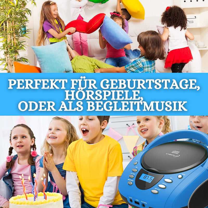 Tragbare Boombox | CD/CD-R | USB | FM Radio | Bluetooth | AUX-In | Kopfhöreranschluss | CD-Player |