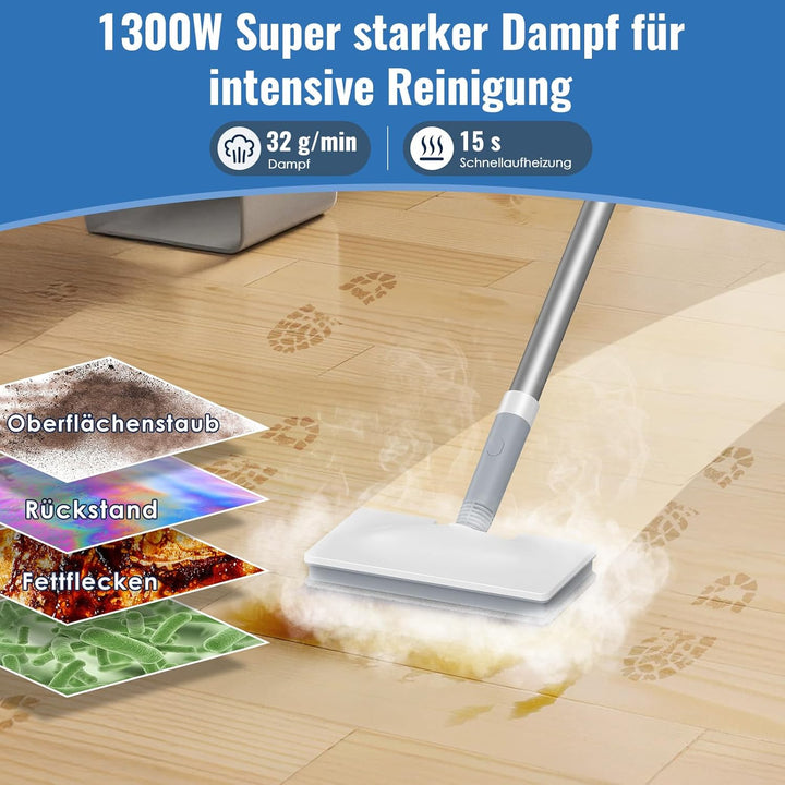 FEPPO Dampfreiniger 2-in-1 mit abnehmbarem Handdampfreiniger, 15 s Aufheizzeit, 230°F Heissdampf, al