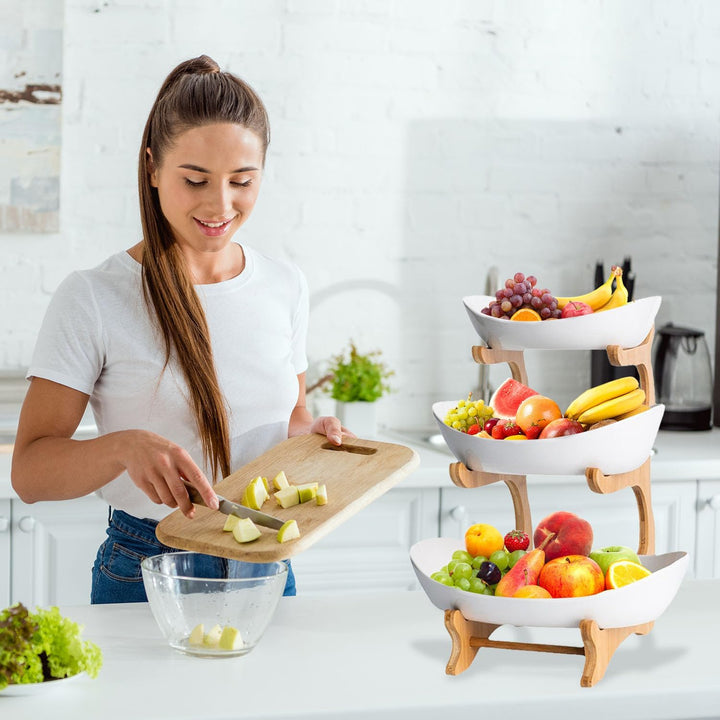 Etagere 3 Etagen mit Obstschale, Mehrstöckiger Obstkorb für Küche, Modern Obst Etagere Holz, Fruchtk