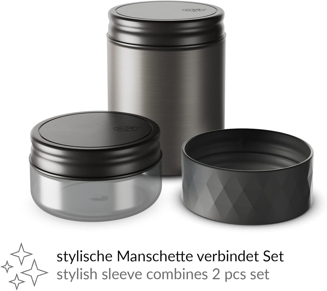 alfi ENDLESS FOOD MUG 500ml, caviar black, Thermobehälter für Essen Edelstahl mit Snackpot, 3-teilig