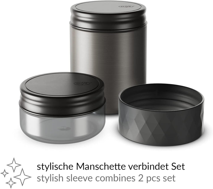 alfi ENDLESS FOOD MUG 500ml, caviar black, Thermobehälter für Essen Edelstahl mit Snackpot, 3-teilig