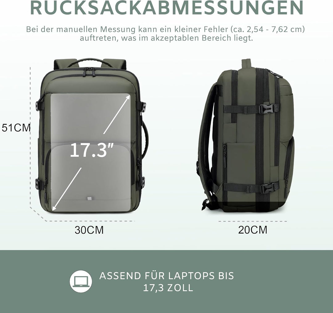 Handgepäck Rucksack, Wasserdichter Multifunktionaler Rucksack Handgepäck Flugzeug mit Laptopfach, Gr